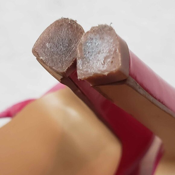 Colin Stuart Pink Patent Leather Platform Stiletto Peep Toe Slingback Heels - Picture 17 of 17